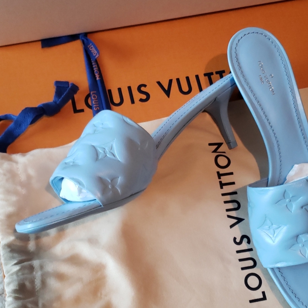 Louis Vuitton Blue Revival 2in Heel Monogram Leather Mule Sandal - Picture 5 of 14